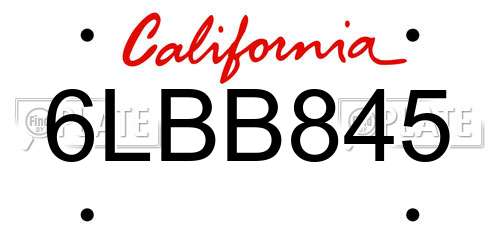 6LBB845 California License Plate