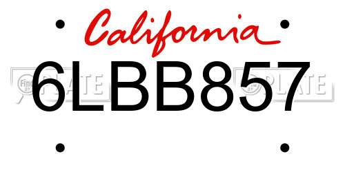6LBB857 California License Plate