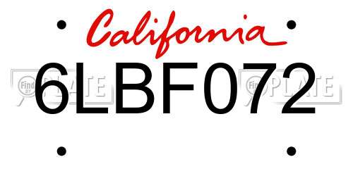 6LBF072 California License Plate