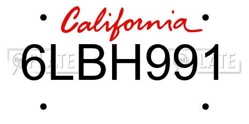 6LBH991 California License Plate
