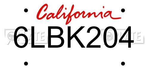 6LBK204 California License Plate