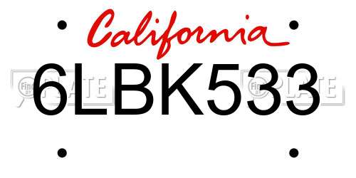 6LBK533 California License Plate
