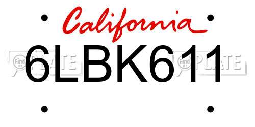 6LBK611 California License Plate