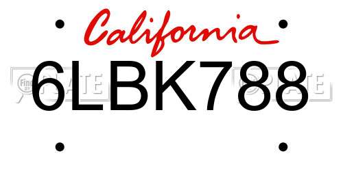 6LBK788 California License Plate