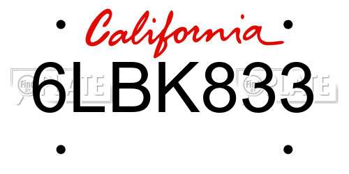 6LBK833 California License Plate