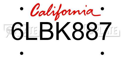 6LBK887 California License Plate