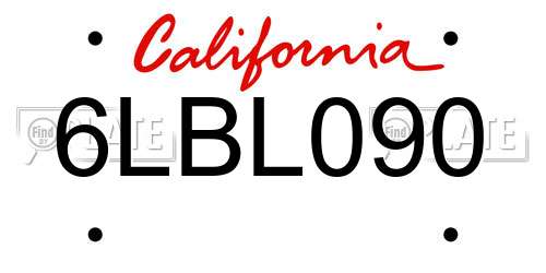 6LBL090 California License Plate