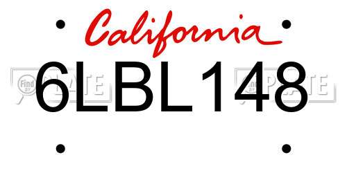 6LBL148 California License Plate