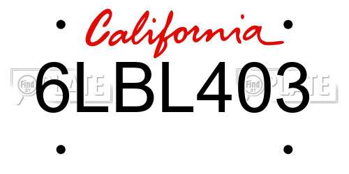 6LBL403 California License Plate