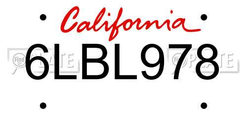 6LBL978 California License Plate