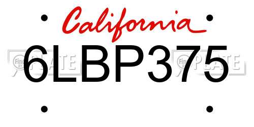 6LBP375 California License Plate
