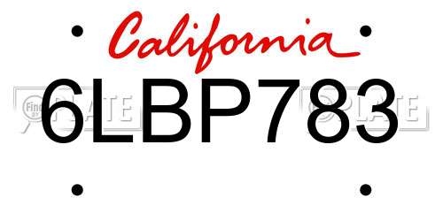 6LBP783 California License Plate