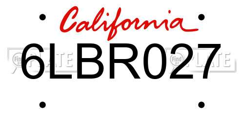 6LBR027 California License Plate