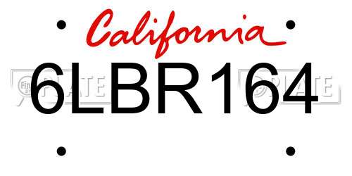 6LBR164 California License Plate