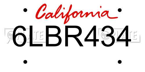 6LBR434 California License Plate