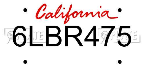 6LBR475 California License Plate