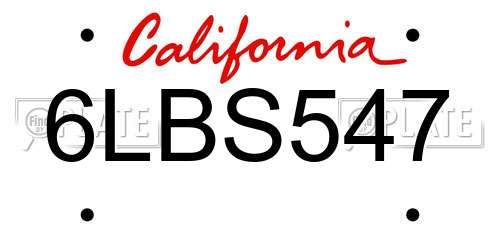 6LBS547 California License Plate