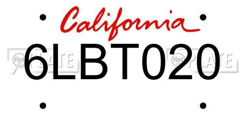 6LBT020 California License Plate