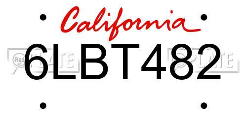 6LBT482 California License Plate
