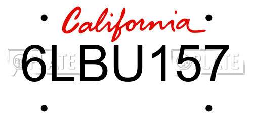 6LBU157 California License Plate