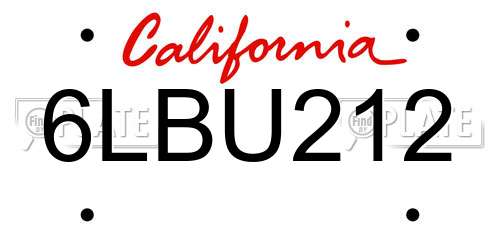 6LBU212 California License Plate
