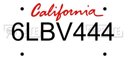 6LBV444 California License Plate