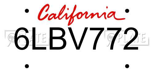 6LBV772 California License Plate