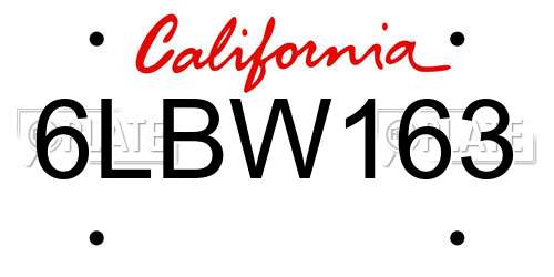 6LBW163 California License Plate