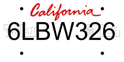 6LBW326 California License Plate