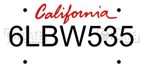 6LBW535 California License Plate