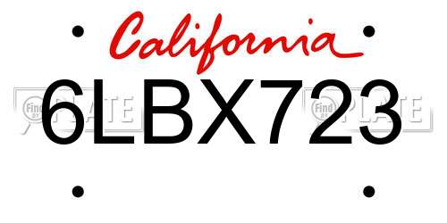 6LBX723 California License Plate