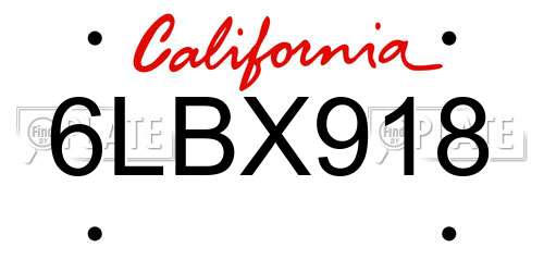 6LBX918 California License Plate