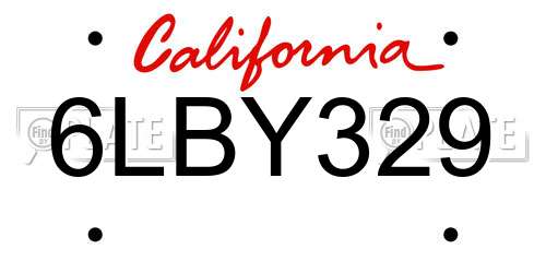 6LBY329 California License Plate