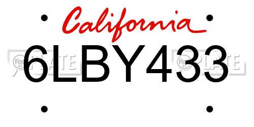 6LBY433 California License Plate