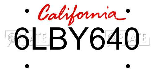 6LBY640 California License Plate