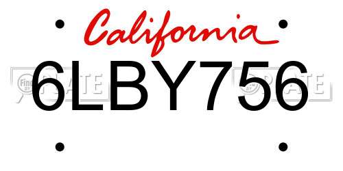 6LBY756 California License Plate