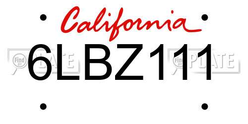 6LBZ111 California License Plate