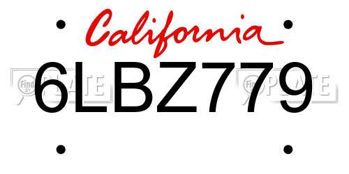 6LBZ779 California License Plate