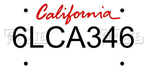 6LCA346 California License Plate