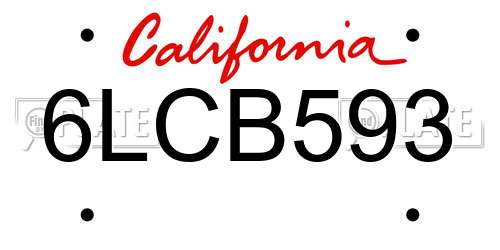 6LCB593 California License Plate