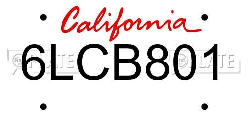 6LCB801 California License Plate