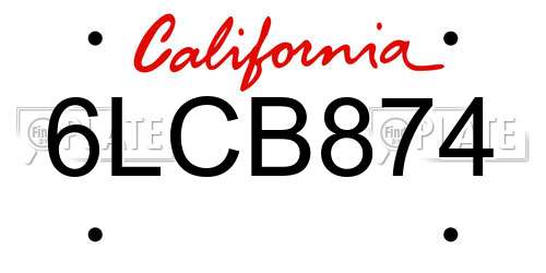 6LCB874 California License Plate