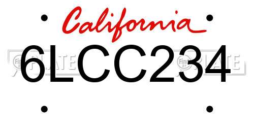 6LCC234 California License Plate