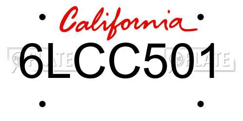 6LCC501 California License Plate