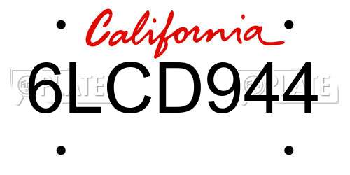 6LCD944 California License Plate