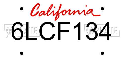 6LCF134 California License Plate