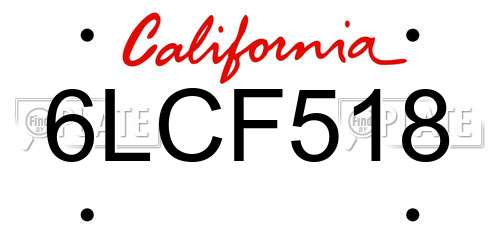6LCF518 California License Plate