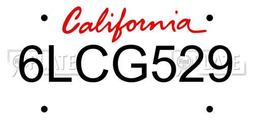 6LCG529 California License Plate