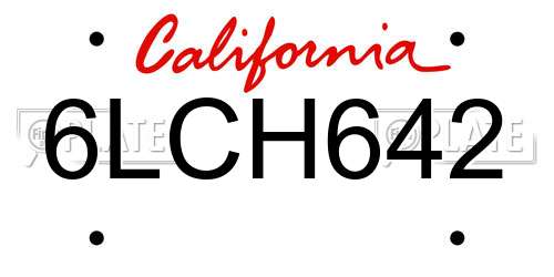 6LCH642 California License Plate