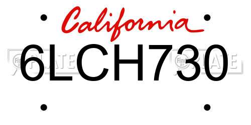 6LCH730 California License Plate